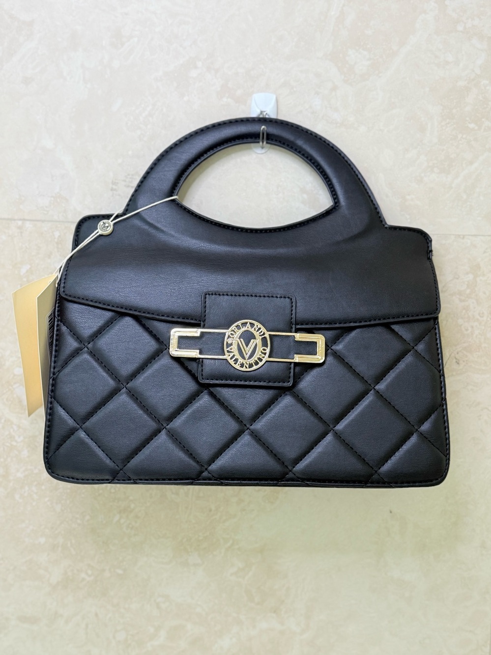 Valentino Orlandi Quilted Black Top-Handle Crossbody NWT